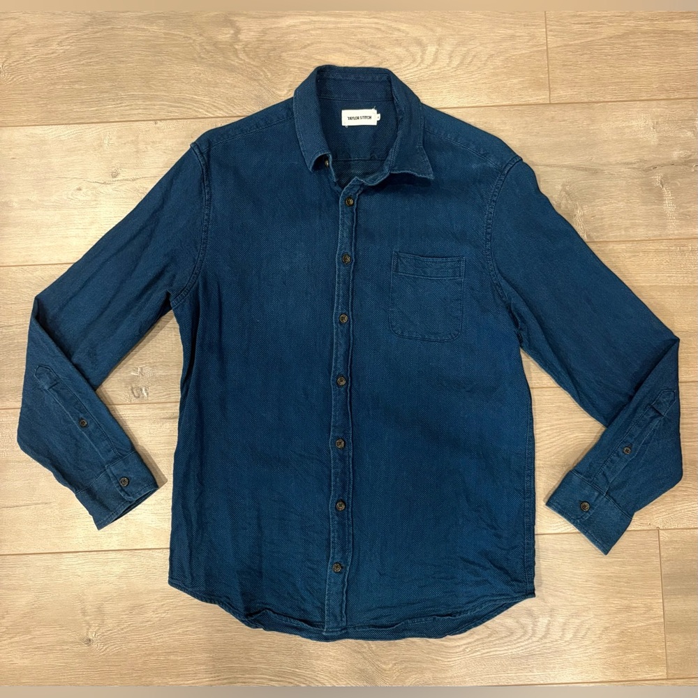Taylor Stitch The Jack Shirtin Rinsed Indigo Sashiko Long Sleeve Mens 40